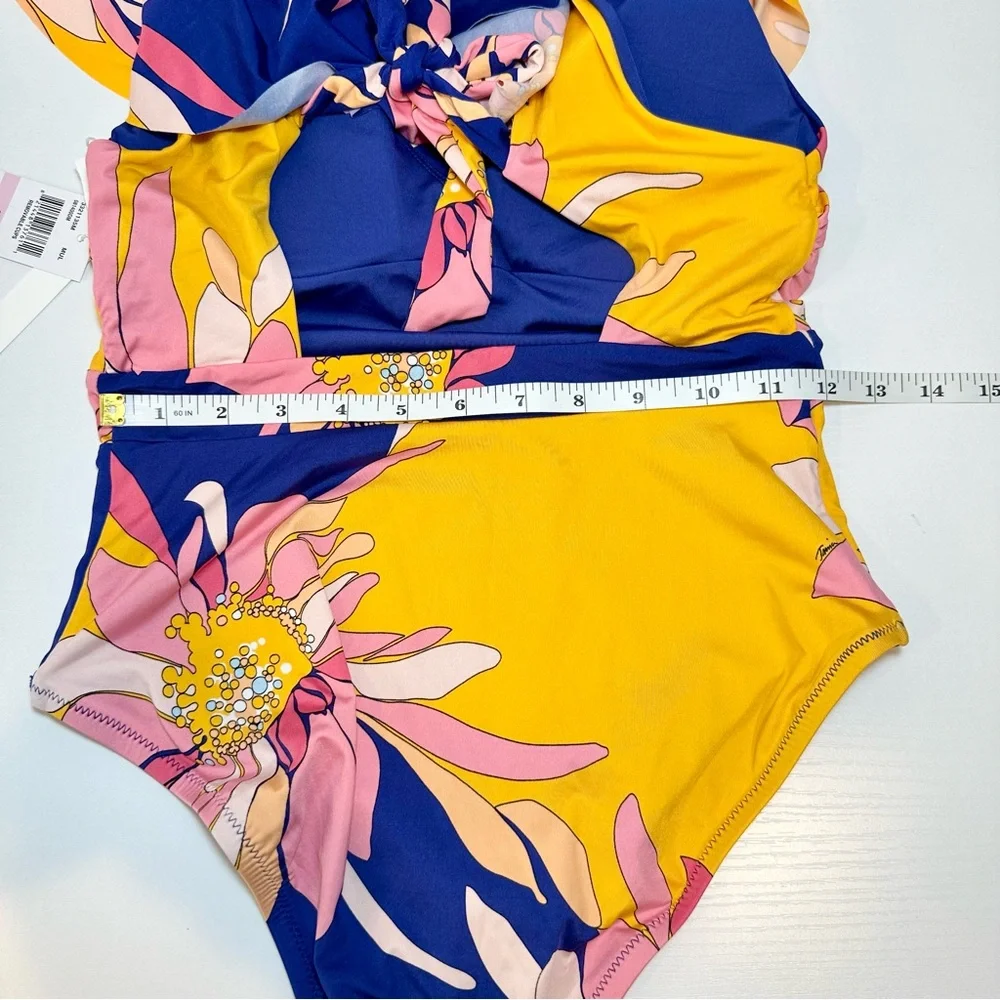 Trina Turk Breeze Ruffle Plunge One-Piece Swimsuit, Retro Multi-Color NWT - Picture 13 of 15